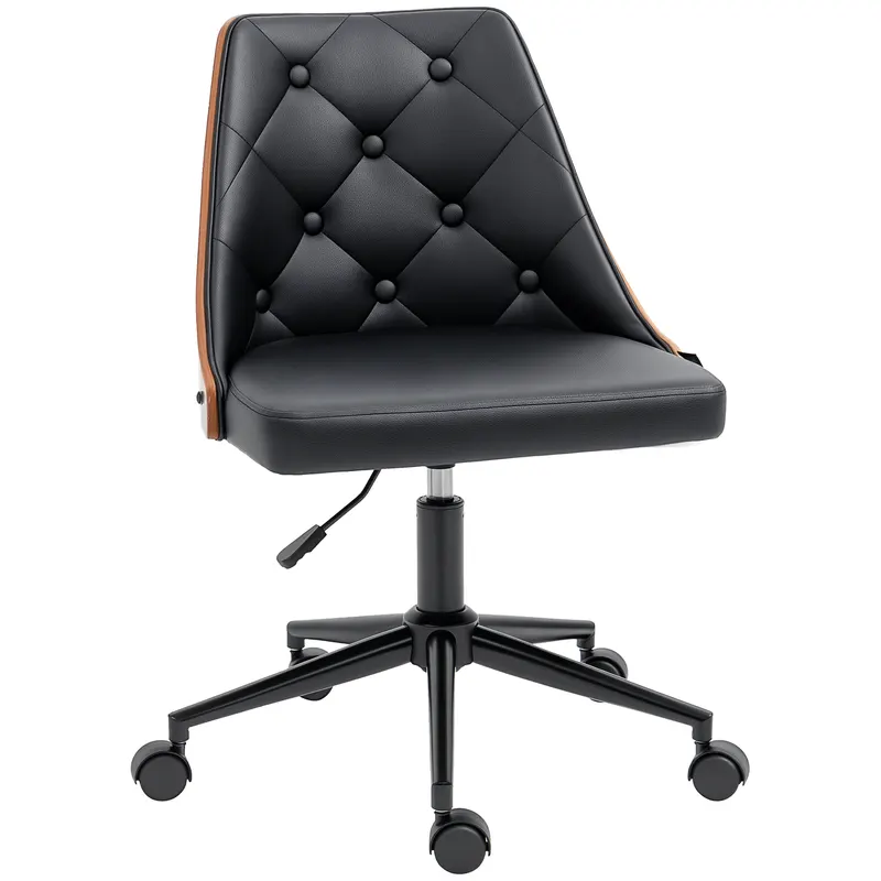 Vinsetto Scaun de Birou cu Înălțime Reglabilă și Basculare pentru Dormitor Birou 53x62x77-87 cm Negru și Lemn | Romania