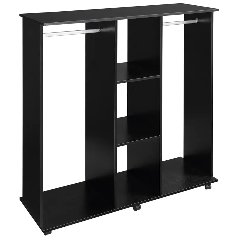 HOMCOM Șifonier cu șinar Mobilier de Depozitare 6 roți 120L x 40l x 128H cm din lemn Negru | Romania