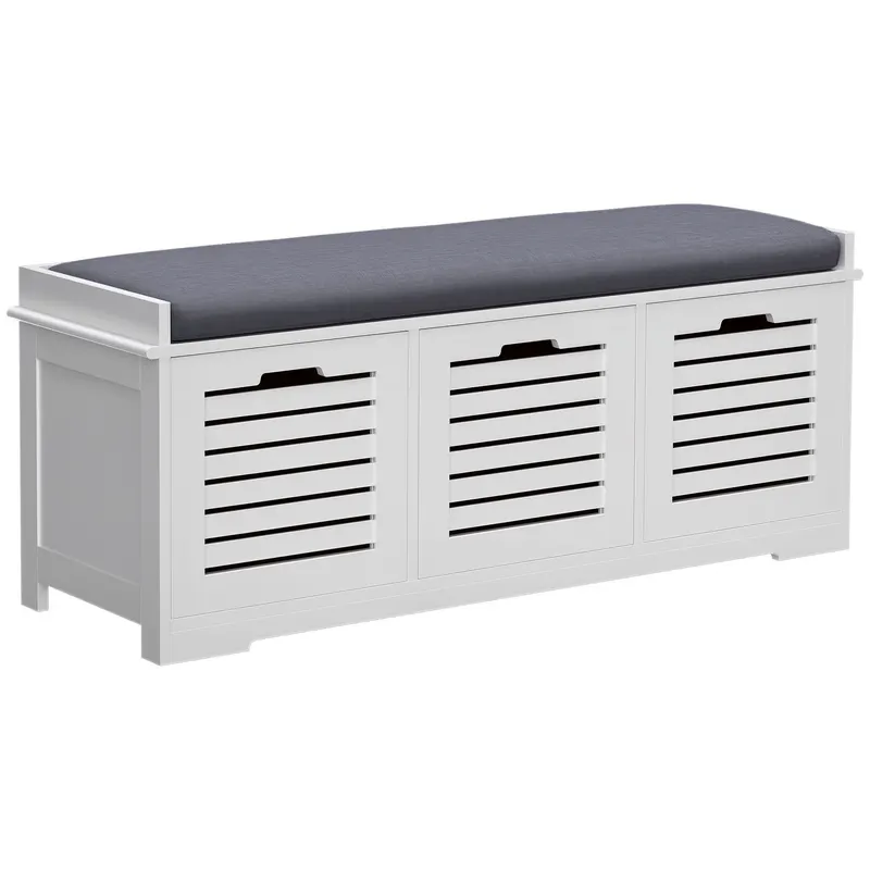 HOMCOM Banc pentru pantofi dulap pentru pantofi cu 3 sertare și pernă detașabilă, dim. 108l x 35A x 43Î cm, alb | Romania