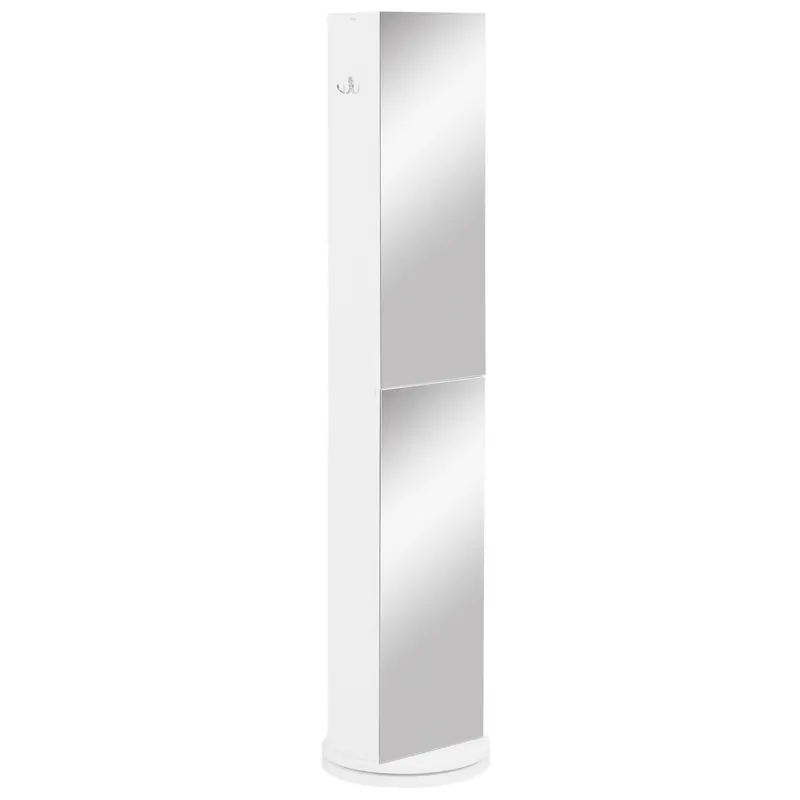 kleankin Mobilier coloană de baie pivotant cu oglindă 6 rafturi 36 x 36 x 171 cm alb | Romania