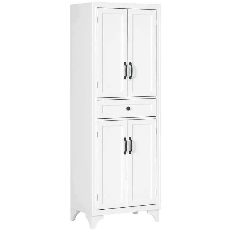 HOMCOM Bufet înalt armoire de cuisine 4 uși 2 dulapuri si 1 sertar central inaltime 170 cm cu raft reglabil alb | Romania