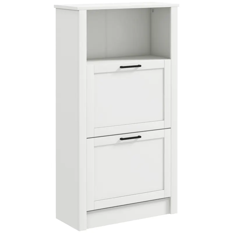 HOMCOM Dulap Ingust cu 2 Usi Rafturi Ajustabile si Compartiment Deschis pentru 10 Perechi de Incaltaminte 58x24x105 cm Alb | Romania
