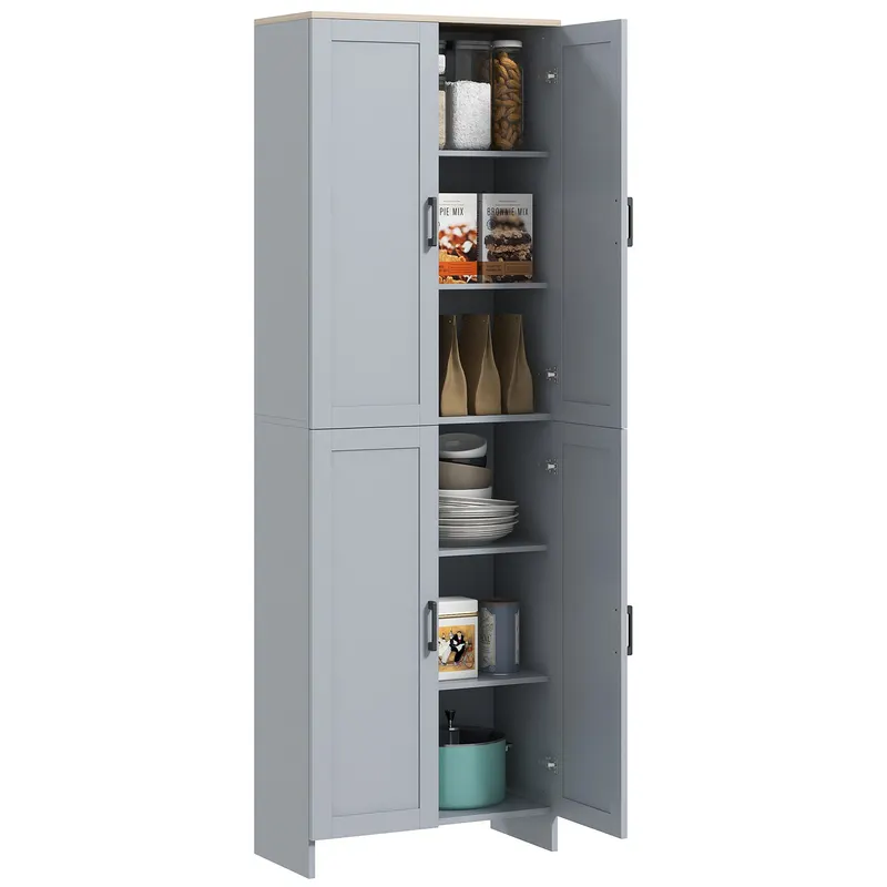HOMCOM Dulap de bucătărie înălțime 170 cm bufet înalt cu 4 uși și rafturi reglabile, design modern, gri | Romania
