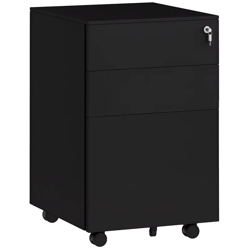 Vinsetto Container cu role și sertare, Negru, 3 sertare, blocabil, mobil, 37 cm x 43,5 cm x 60 cm | Romania