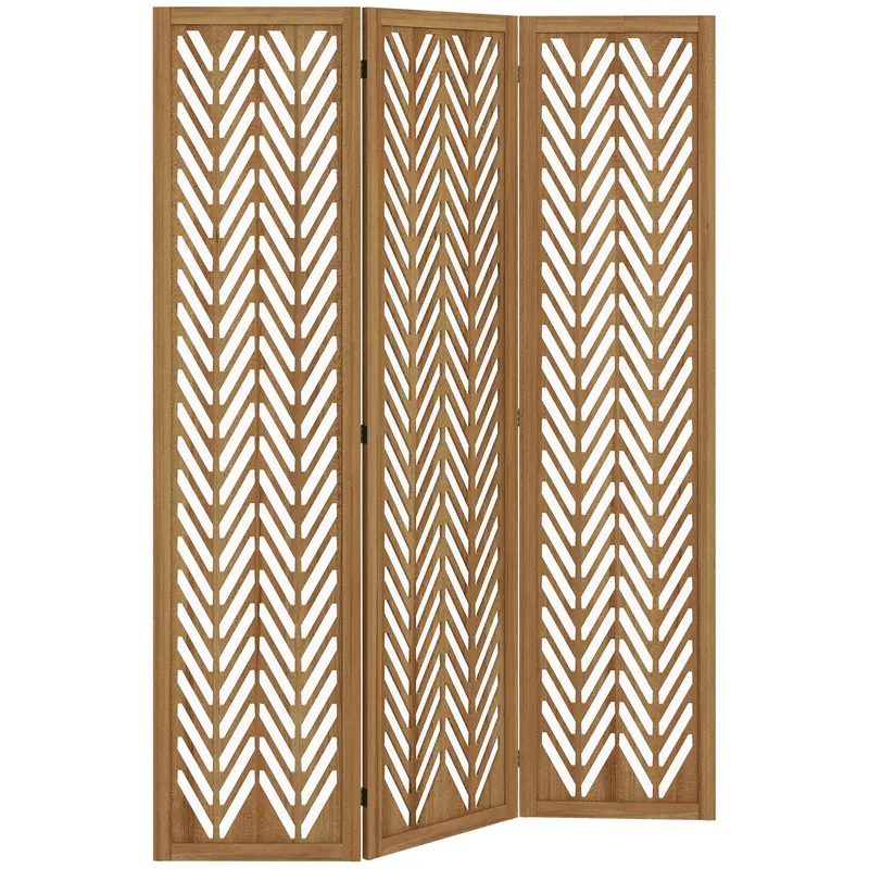 HOMCOM Paravent din lemn cu modele perforate, divizor de cameră interior pliabil cu 3 panouri din lemn 120 x 170 cm natural | Romania