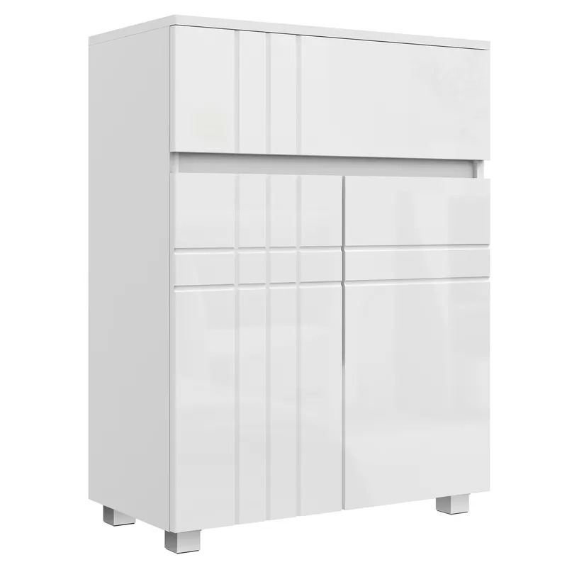 kleankin Mobilier de depozitare pentru baie pe picioare dulap 2 uși 1 sertar, raft reglabil, alb lacuit | Romania