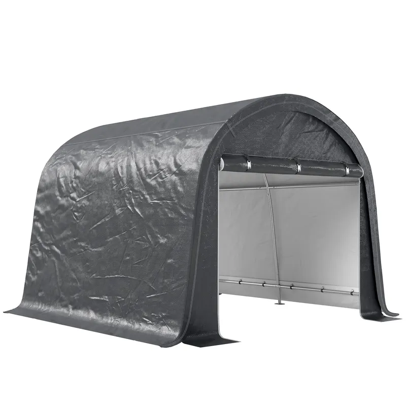 Outsunny 3x3m Garaj pentru Motociclete, Tenda cu Acoperiș Reforțat Impermeabil, 2 Accesuri cu Fermuar, pentru Biciclete și Unelte, Oțel Galvanizat, Gri | Romania