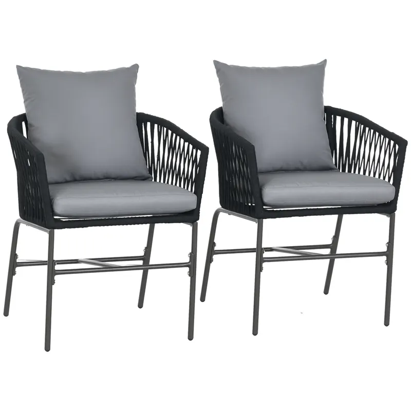 Outsunny Scaune de exterior, set de 2, design boho, perne pentru șezut și spătar, șezut confortabil, cadru metalic, Negru | Romania