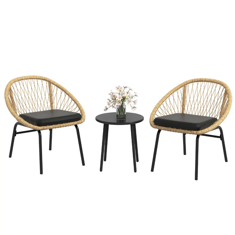 Outsunny Set de mobilier de grădină din răchită, set de mobilier de terasă, 2 scaune & masă, Galben | Romania