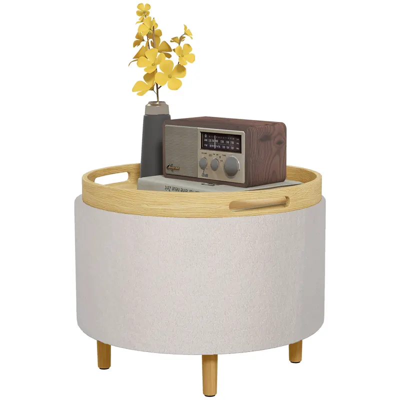 HOMCOM Hocker Polsterhocker, Pluș Teddy, Stocare ascunsă, capac reversibil, 56 cm x 56 cm x 42 cm, Alb | Romania