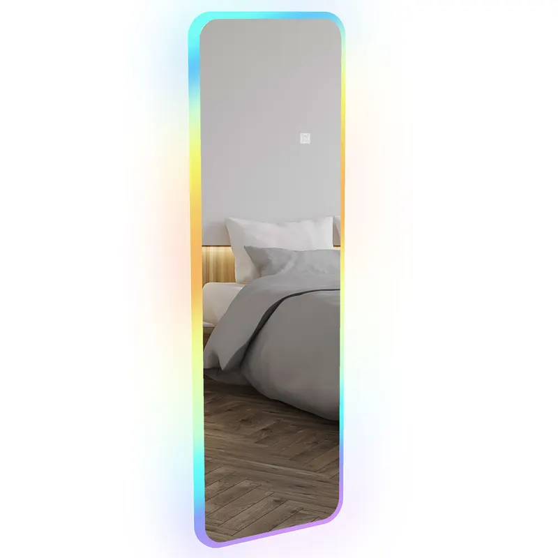 HOMCOM Oglindă de Corp Intreg cu Lumini LED 120x40 cm Oglindă de Perete cu Iluminare de 7 Culori RGB si Functie de Memorie | Romania