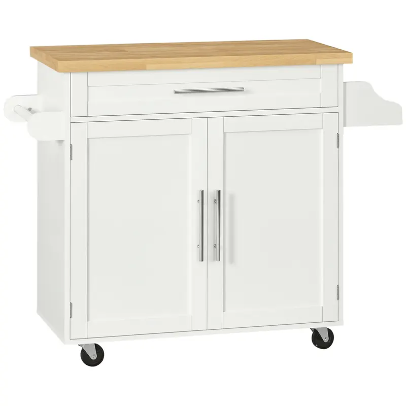 HOMCOM Cărucior de bucătărie Servie, Insulă de bucătărie, 1 Suport pentru condimente, 1 Suport pentru prosoape, 109 cm x 40 cm x 89 cm, Alb | Romania