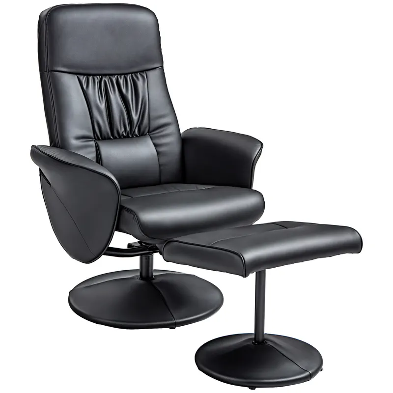 HOMCOM Set de 2 piese Fotoliu cu Taburet Fotoliu de relaxare cu Taburet, reglabil în înălțime, spătar înclinabil, Negru | Romania