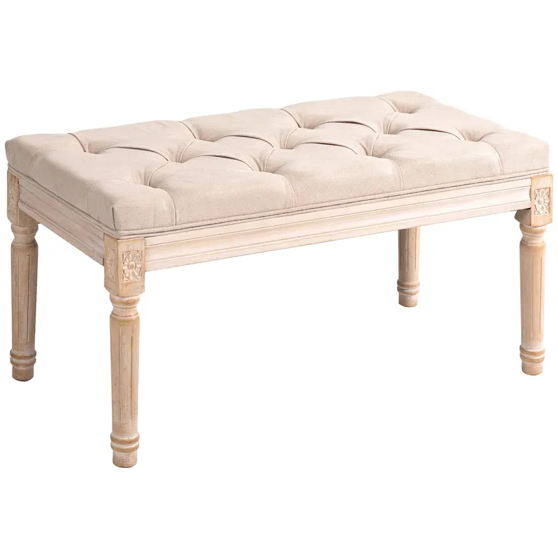 HOMCOM Bancă de Ședere Design Vintage, Nasturi Capitonați, Picioare Snirclate, Shabby Chic, Culore Crema | Romania