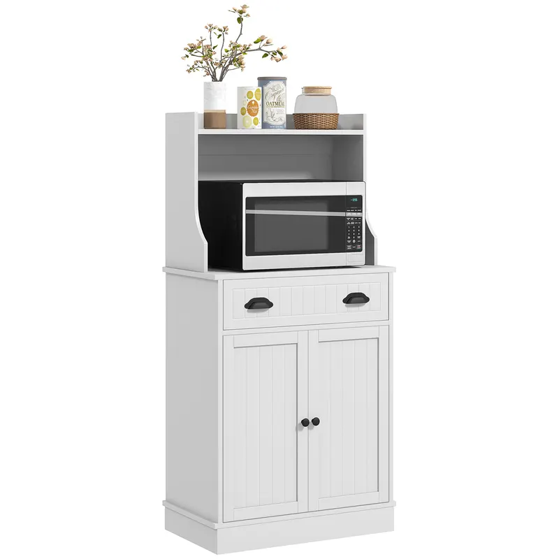 HOMCOM Dulap mobilier cuptor cu microunde pentru bucătărie cu spațiu deschis 1 sertar și dulap cu 2 uși 61 x 35 x 125,4 cm alb | Romania