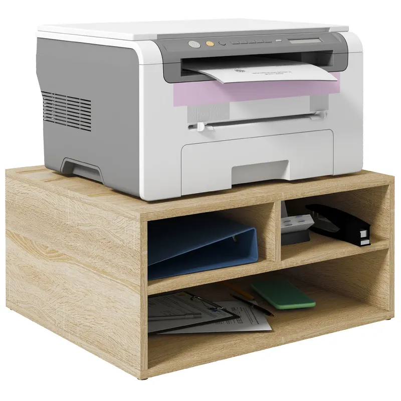 HOMCOM Organizator birou aspect lemn cu 3 compartimente, suport imprimantă dim. 47L x 40l x 22,5H cm | Romania