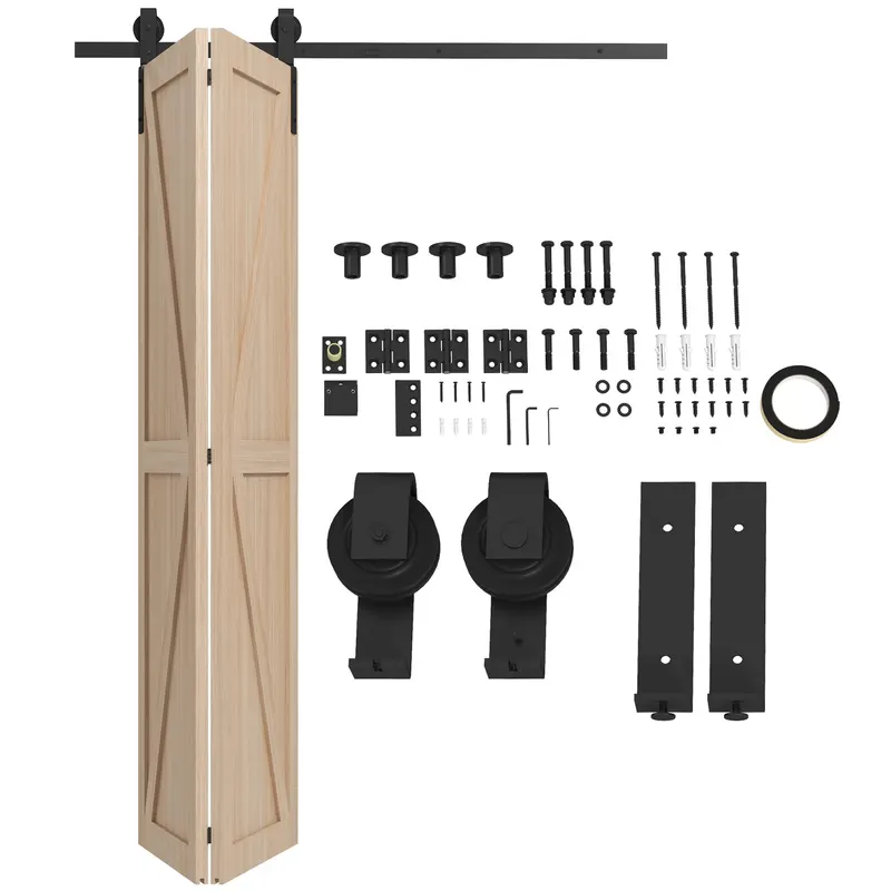 HOMCOM Kit pentru ușă glisantă pliabilă, oțel carbon, negru, 152,5x0,5x4 cm | Romania