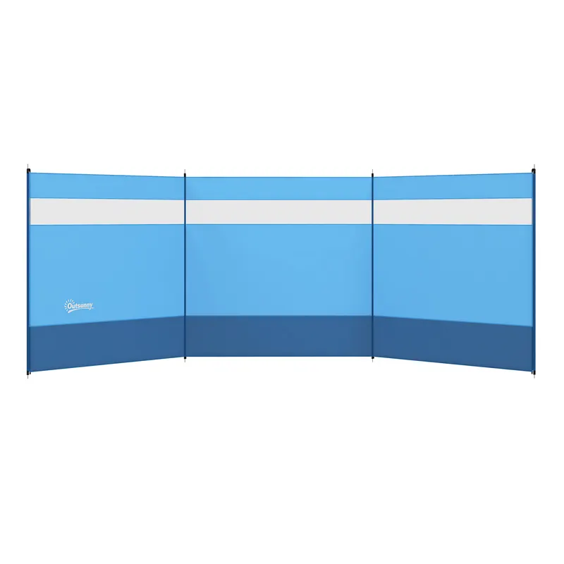 Outsunny Paravent brise-vent de camping portabil pliabil cu sac de transport și stâlpi în oțel dim. 440 cm x 140 cm albastru | Romania