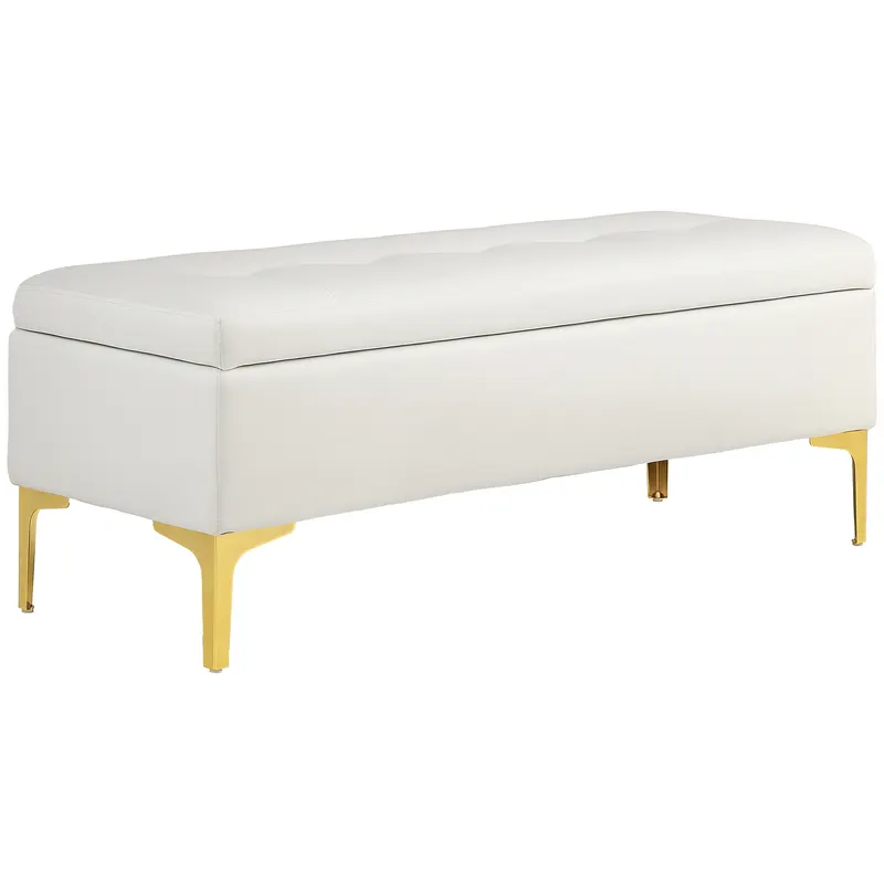 HOMCOM Bancă cu Spațiu de Depozitare, suportând până la 120kg, 120x44x44,5cm, Bej | Romania