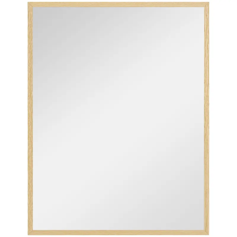 HOMCOM Oglindă de perete rectangulară 90 x 70 cm, cadru din lemn, ideală pentru baie, sufragerie sau dormitor, naturală | Romania