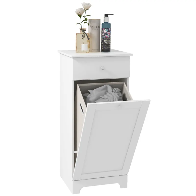 HOMCOM Mobilier de baie cu coș pentru rufe, mobilier de depozitare cu sertar - 40L x 40l x 90,5Î cm - alb | Romania