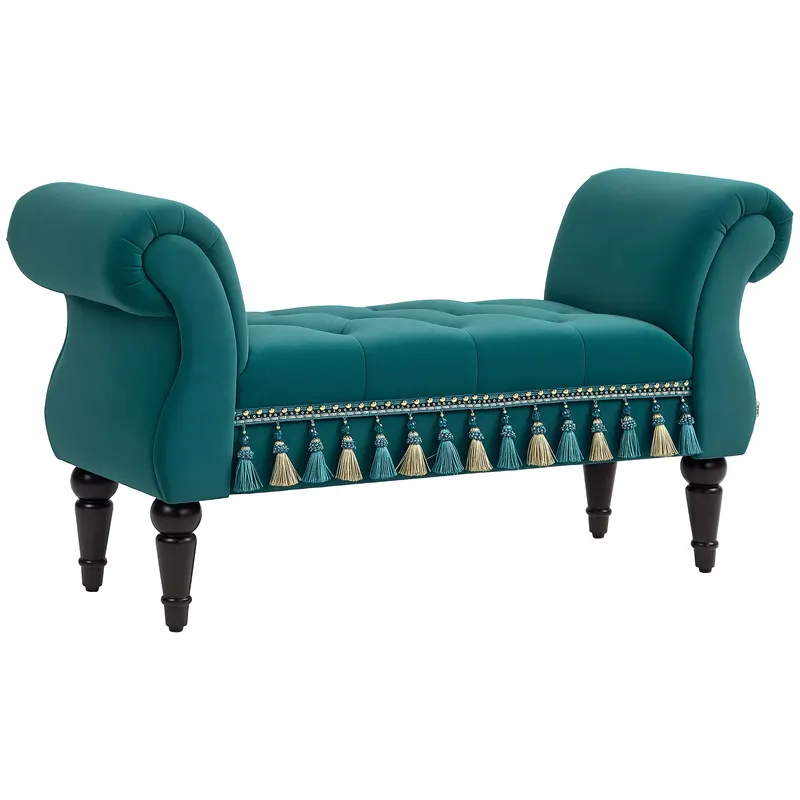 HOMCOM Bancă de șezut, bancă de pat, design vintage, până la 150 kg, 117x40x58 cm, Verde | Romania