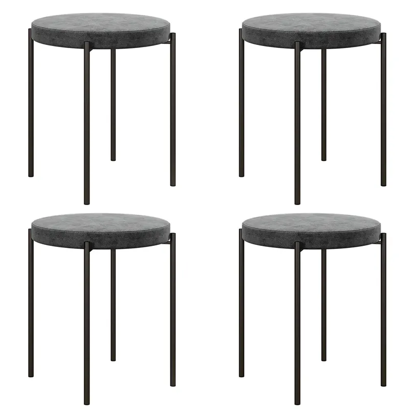 HOMCOM Set de 4 taburete de bucătărie, empilabile, stil catifea, până la 100 kg, cadru din oțel, 41,5 x 41,5 x 46 cm, Gri închis | Romania