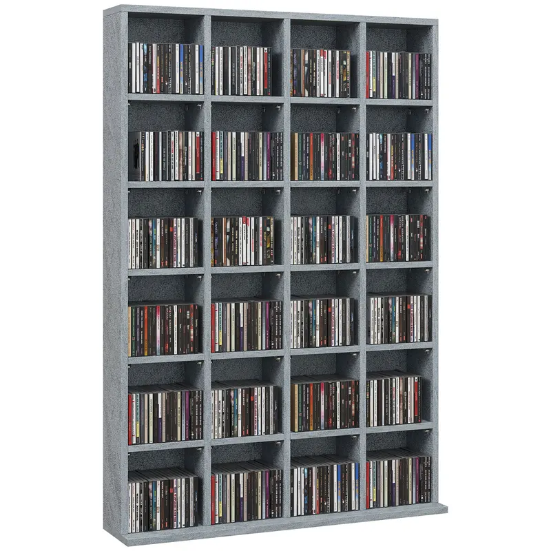 HOMCOM Mobilier de depozitare multimedia 480 CD-uri/312 DVD-uri - bibliotecă din lemn cu rafturi reglabile, 89 x 130,5 cm, gri | Romania