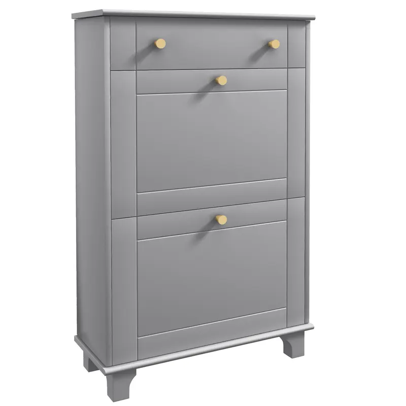 HOMCOM Mobilier Pantofar Ingust cu 2 Usi Basculante si 1 Sertar pentru 8 Perechi de Pantofi 60x23,5x98,5 cm Gri | Romania