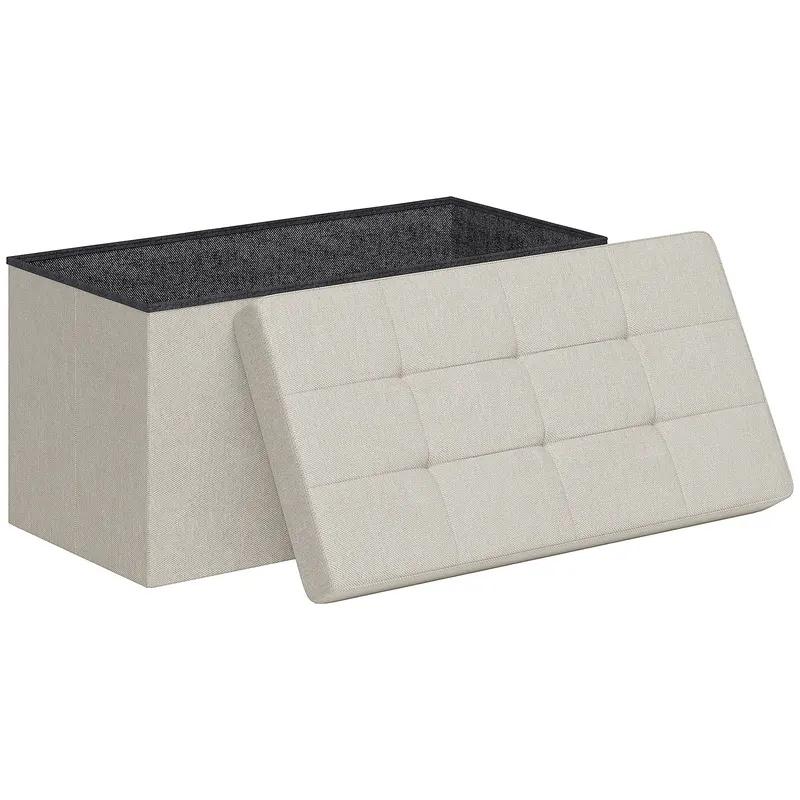HOMCOM Banc de depozitare pouf de depozitare pliabil bout de lit repose-pieds cu capac capitonat 76L x 38l x 38H cm crem | Romania