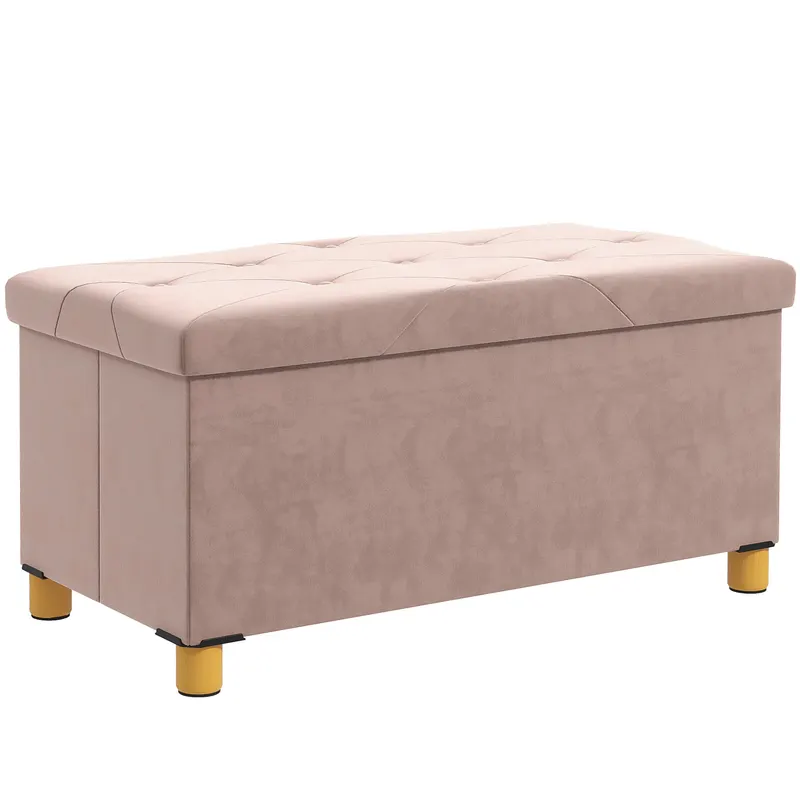 HOMCOM Banc de depozitare capat de pat pliabil volum 67 L capacitate de incarcare 120 kg cu capac 76L x 38l x 38H cm roz | Romania