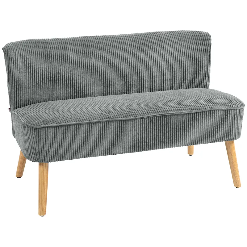 HOMCOM Canapea 2 Locuri Tapițată, Lemn, Poliester Catifelat, Spumă, 117 x 56,5 x 77 cm, Gri | Romania
