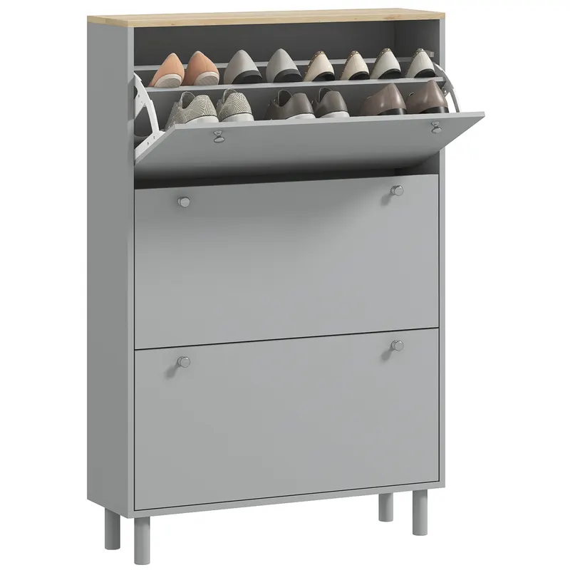HOMCOM Mobilier pentru pantofi 24 perechi cu 3 sertare rabatabile si rafturi reglabile, 80x23,5x121 cm, gri | Romania