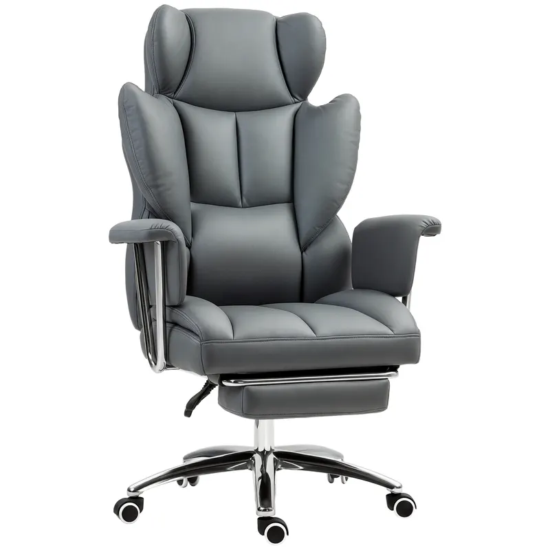 HOMCOM Scaun de birou ergonomic, tapițat, cu suport pentru picioare, spătar reglabil, rotativ la 360°, Gri închis | Romania