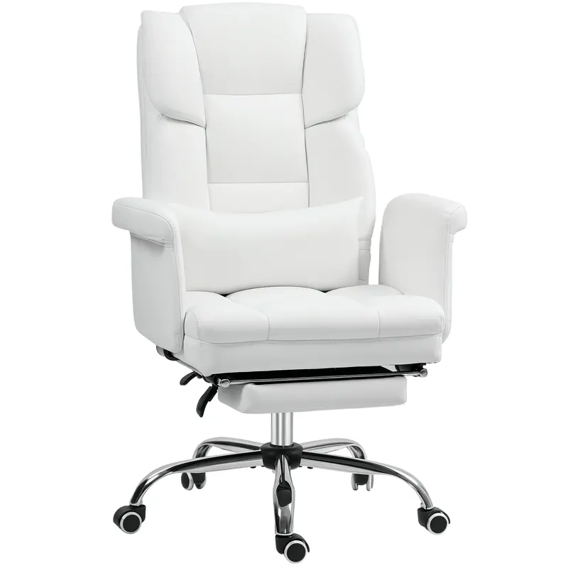 HOMCOM Scaun de birou ergonomic, înălțime reglabilă 48-56 cm, spătar cu înclinare, suport pentru picioare, alb | Romania
