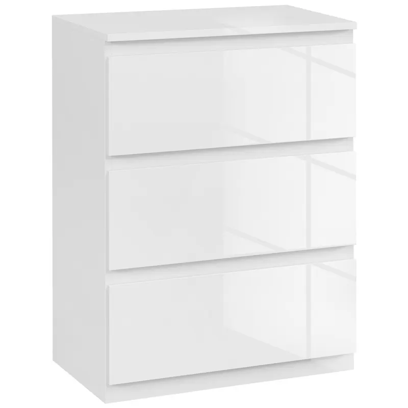HOMCOM Comoda cu 3 Sertare Comoda de Dormitor Moderna cu Design Anti-rasturnare 55x34x75 cm Alb Lucios | Romania