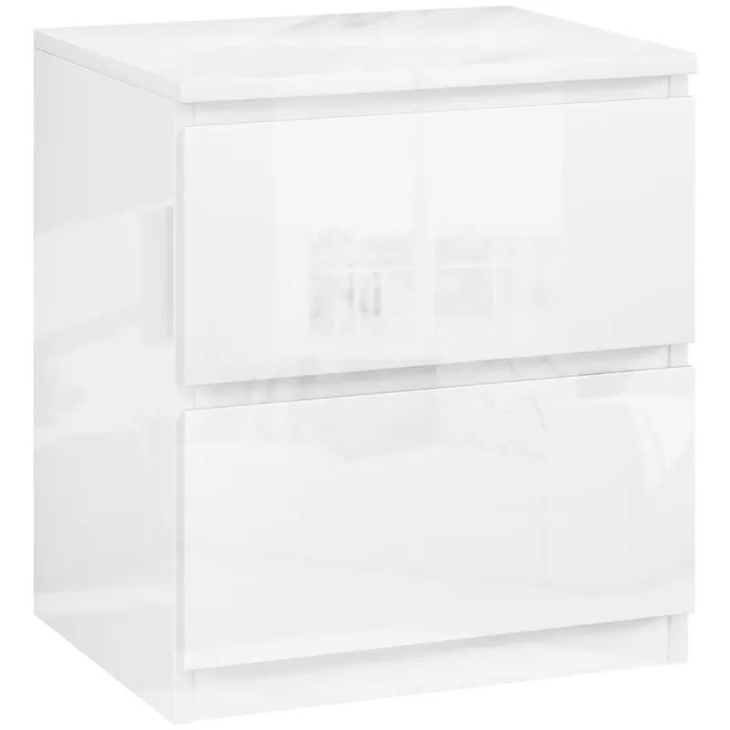 HOMCOM Măsuță de Noapte cu 2 Sertare Măsuță de Noapte pentru Dormitor Sufragerie 40x34x45 cm Alb Lucios | Romania