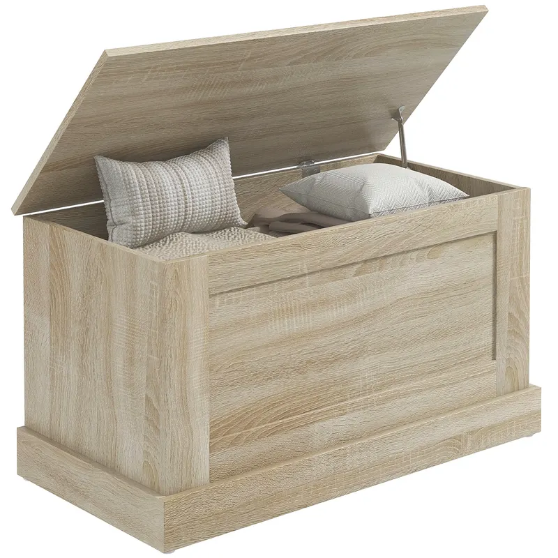 HOMCOM Cuptor de depozitare, cutie de jucării, cu balamale de siguranță, pentru sufragerie, din lemn, 80 x 40 x 45 cm, lemn natural | Romania