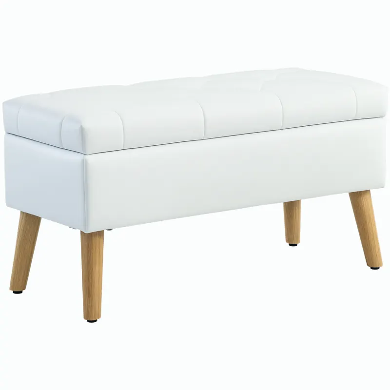 HOMCOM Bancă Tapizată cu Spațiu de Depozitare, Înveliș din Catifea, Picioare din Lemn, pentru Living, Dormitor, Hol, 80 x 35 x 40 cm, Alb | Romania