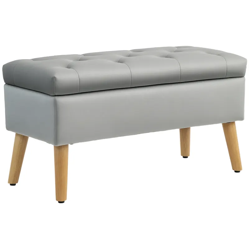 HOMCOM Bancă de depozitare cu material catifelat, picioare din lemn, pentru cameră de zi, dormitor, hol, 80 x 35 x 40 cm, Gri | Romania