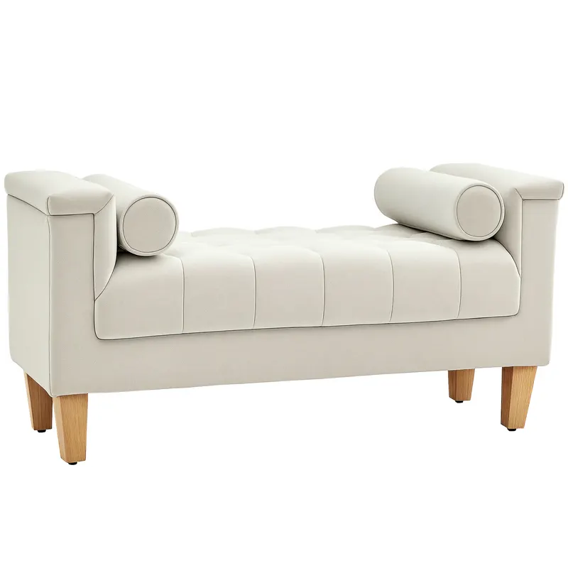 HOMCOM Bancă de tapitat, design vintage, 2 perne, chenille, 115 x 44 x 58 cm, Bej | Romania