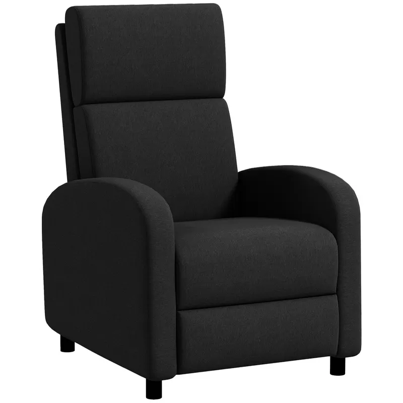 HOMCOM Fotoliu Relax Rabatabil Manual 160° cu Suport pentru Picioare, Fotoliu Ergonomic Tapițat cu Aspect de In pentru Dormitor, Birou, Living și Sufragerie, Negru | Romania