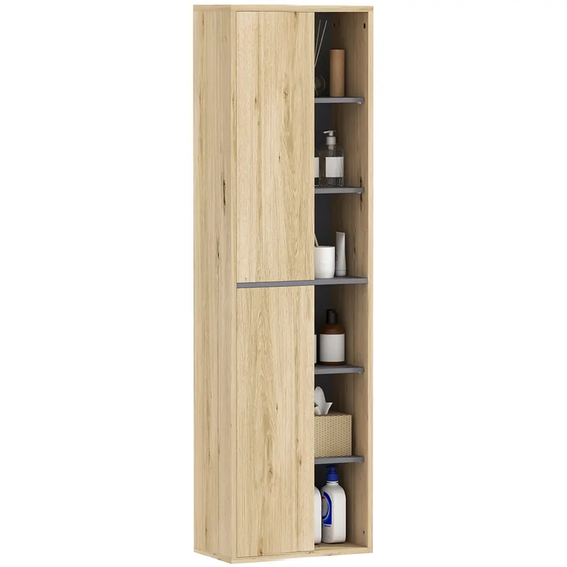 HOMCOM Coloană de Baie de Perete Dulap de Baie cu Compartimente Deschise și 2 Uși 40x24x141,5 cm Natural | Romania