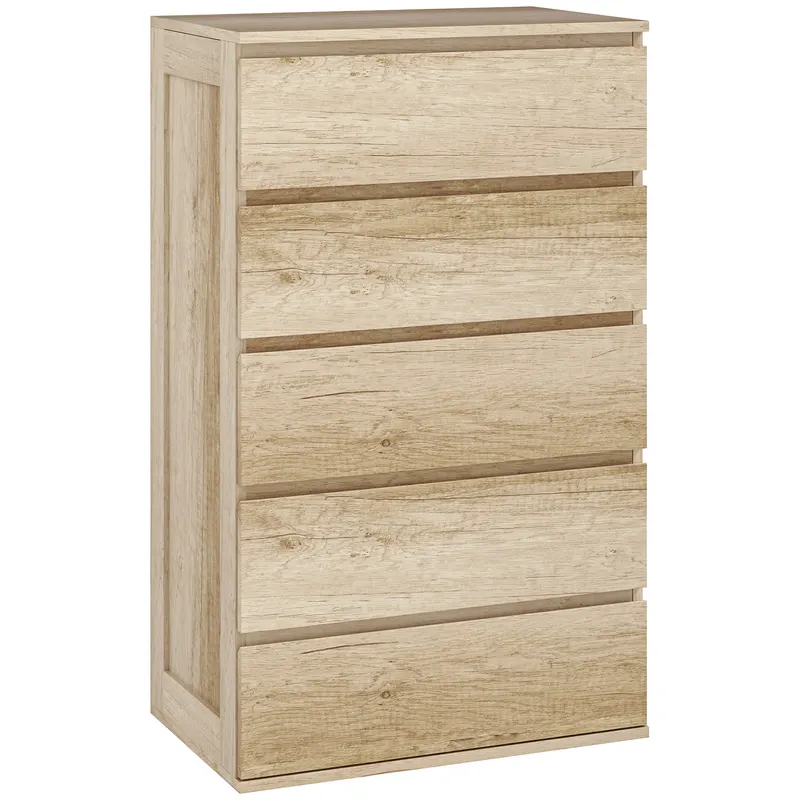 HOMCOM Comodă 5 sertare mobilier de depozitare design minimalist 60 x 38 x 100 cm lemn natural | Romania
