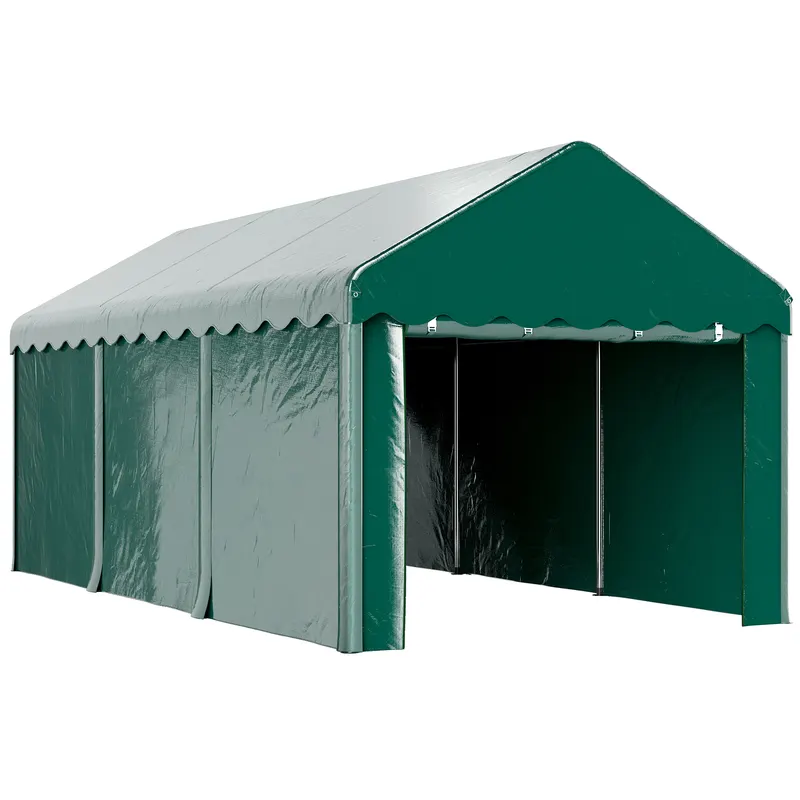 Outsunny Carport tente garage 3 x 6m Acoperiș mașină robust cu 2 uși înfășurate, țesătură 200g PE, verde | Romania