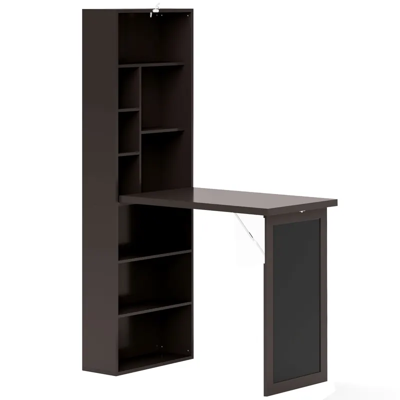 HOMCOM Birou Modern Pliabil cu Bibliotecă și Tablă, din Lemn și Metal, 98x51x153 cm, Maro | Romania