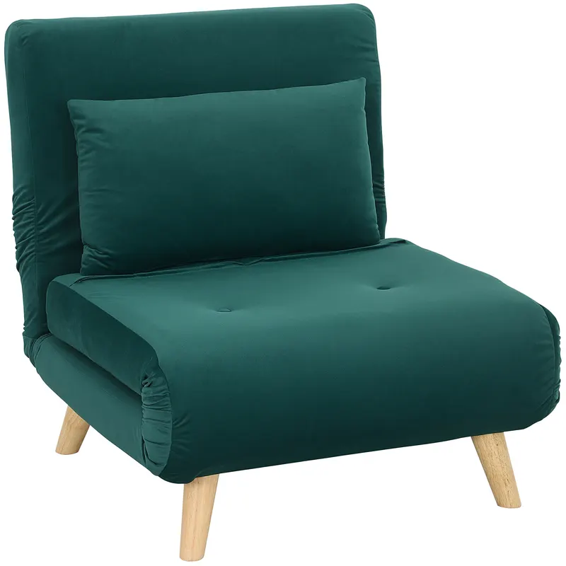 HOMCOM Şezlong cu funcţie de dormit, Fotoliu pliabil de relaxare în aspect de catifea, Spătar reglabil, suportă până la 120 kg, Verde închis | Romania