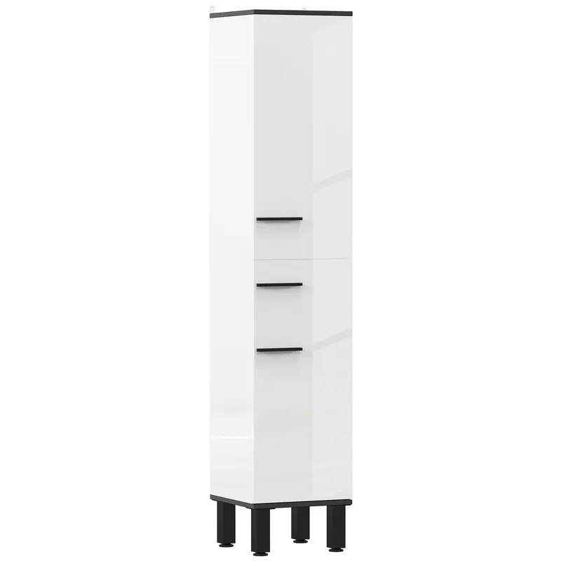 HOMCOM Dulap Înalt de Baie cu Sertar 2 Uși și Rafturi Ajustabile Mobilier Auxiliar de Baie Antirăsturnare 34x32x170 cm Alb | Romania