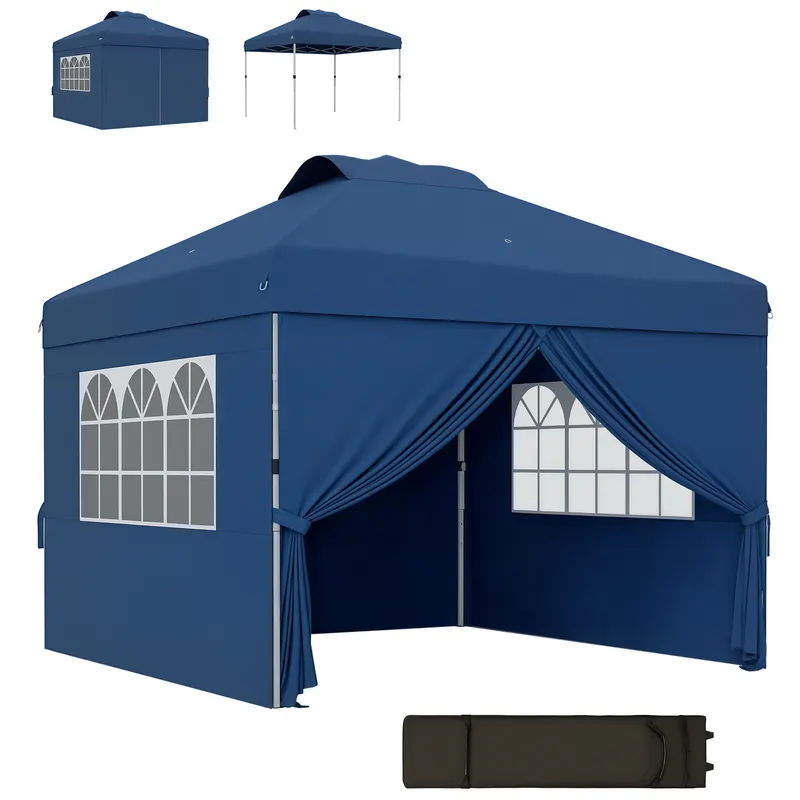 Outsunny Tonnella barnum pop-up pliabil 3 x 3 inaltime reglabila pereti laterali aerisiri ferestre sac de transport cu roti | Romania