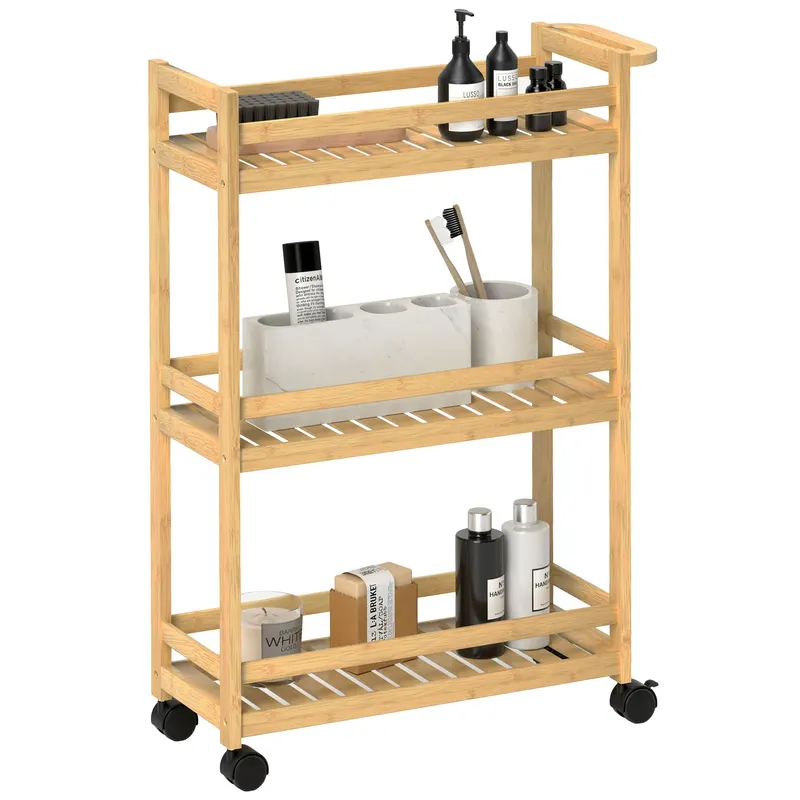 HOMCOM Cos de servit, 3 etaje, grinzi lamelare, protectie anti-cadere, bambus, 55 x 20 x 75 cm | Romania